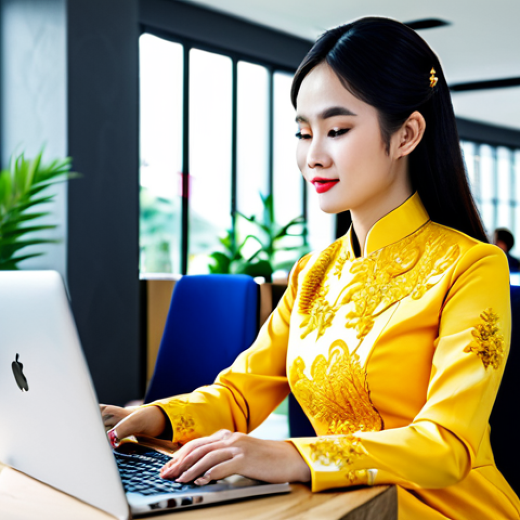 **
"A successful entrepreneur in Vietnam, wearing a stylish ao dai, working on a laptop at a modern co-working space in Ho Chi Minh City, surrounded by other professionals, fully clothed, appropriate attire, safe for work, perfect anatomy, natural proportions, professional digital art, vibrant colors."
**