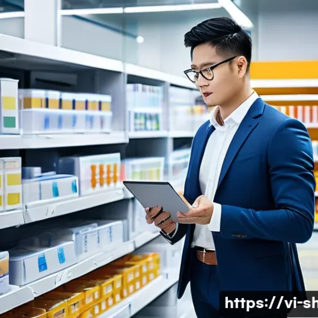 쇼핑매니저 온라인 강의 추천 - A professional Vietnamese Shopping Manager in a modern office setting, analyzing e-commerce data on ...