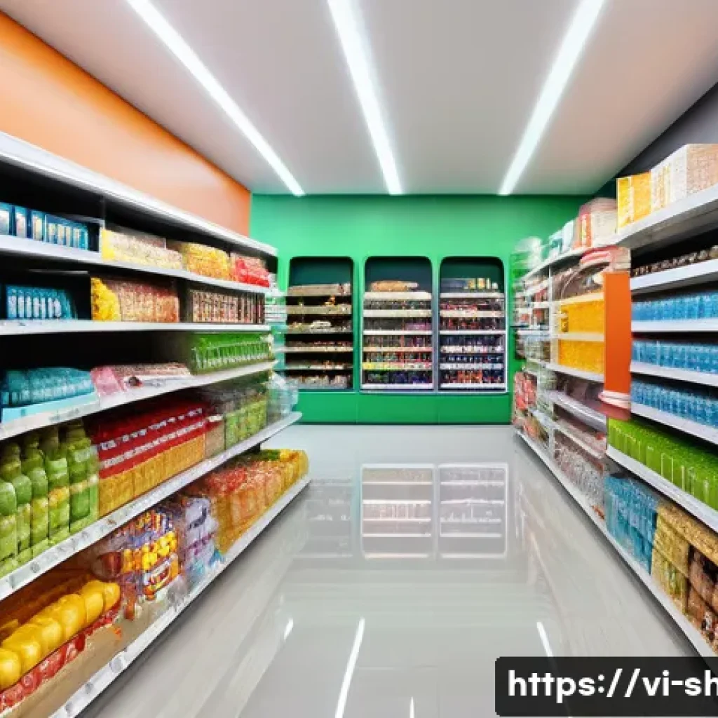 쇼핑매니저 실습생 후기 - A modern Vietnamese retail store interior showcasing well-organized product shelves with clear seaso...