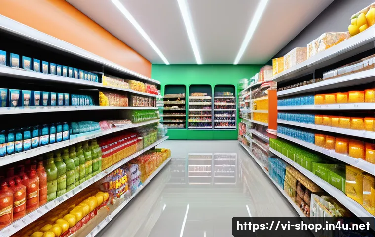 쇼핑매니저 실습생 후기 - A modern Vietnamese retail store interior showcasing well-organized product shelves with clear seaso...
