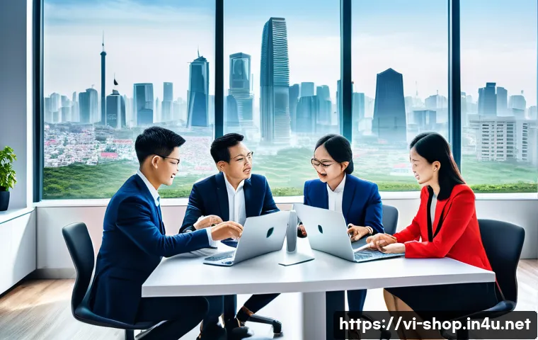 쇼핑매니저 해외 취업 가능성 - A dynamic office scene showing a diverse team of sales managers collaborating on international marke...
