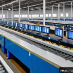 Home 23 쇼핑매니저 관련 학과 및 전공 - A modern Vietnamese warehouse interior featuring automated supply chain technology: sleek conveyor b...